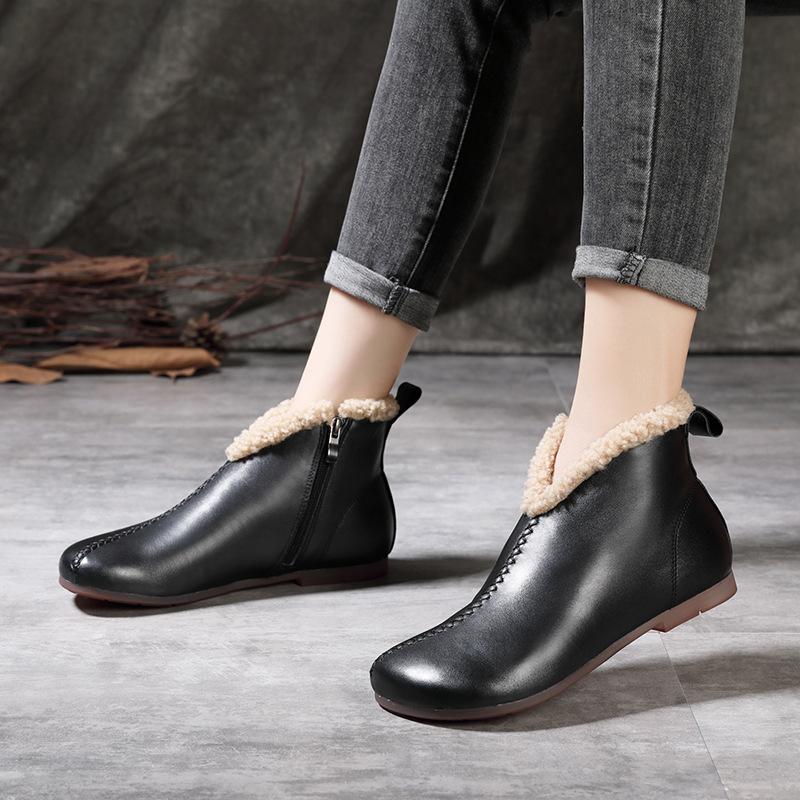 Primera capa Piel de vaca Botas cortas de invierno de mujer Felpa Zapatos  cálidos de algodón Suave cuero Suave Suela Botas de mujer comprar a buen  precio — entrega gratuita, reseñas reales