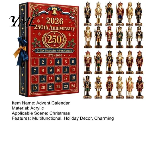 Christmas Countdown Calendar 2026 Nutcracker Advent Calendar, 24-Day Retro Soldier Figure Set, 2D Acrylic Ornament Collection Flat Tree Hanging Decor,