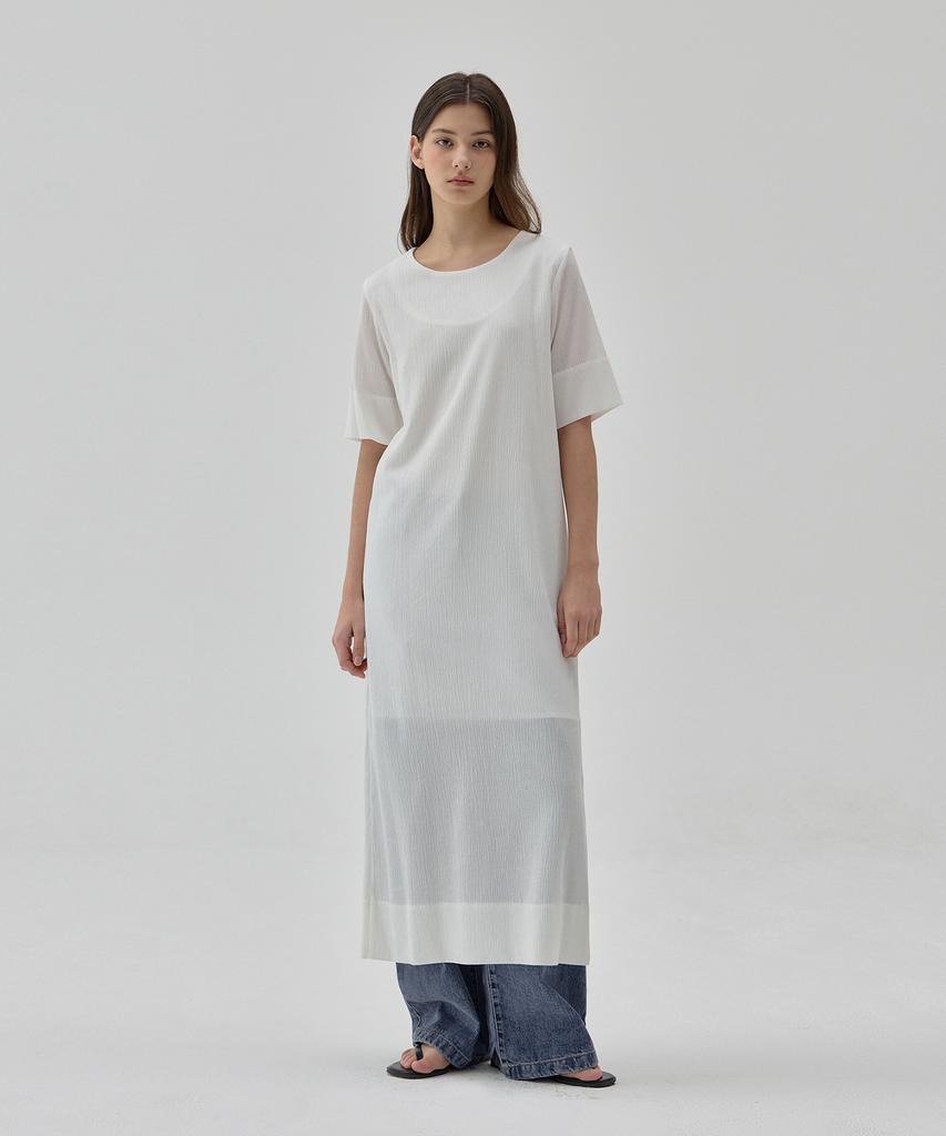 Rul And Y Wrinkle Belt Long Dress Off-White S6