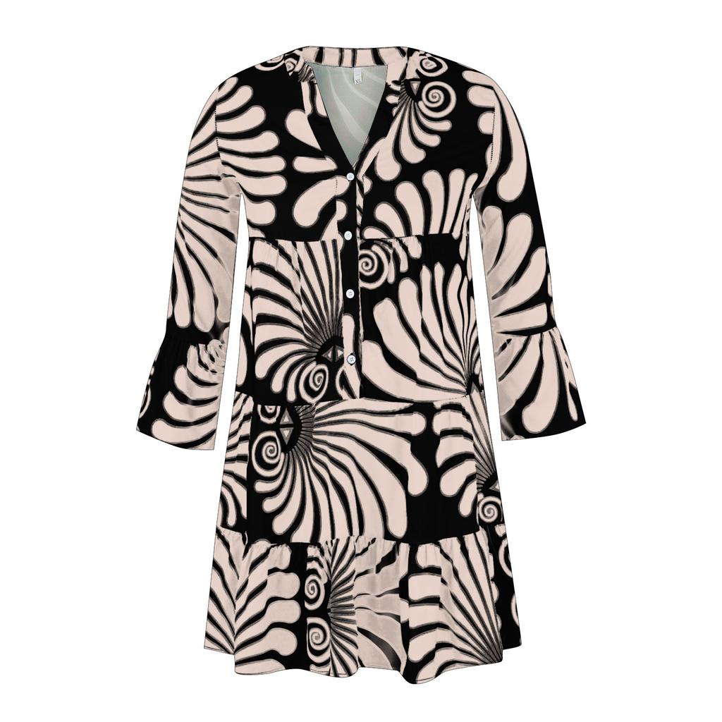 Women's Summer Fashion Printing Sexy V Neck Short Sleeve Beach Flowy Party Skirt