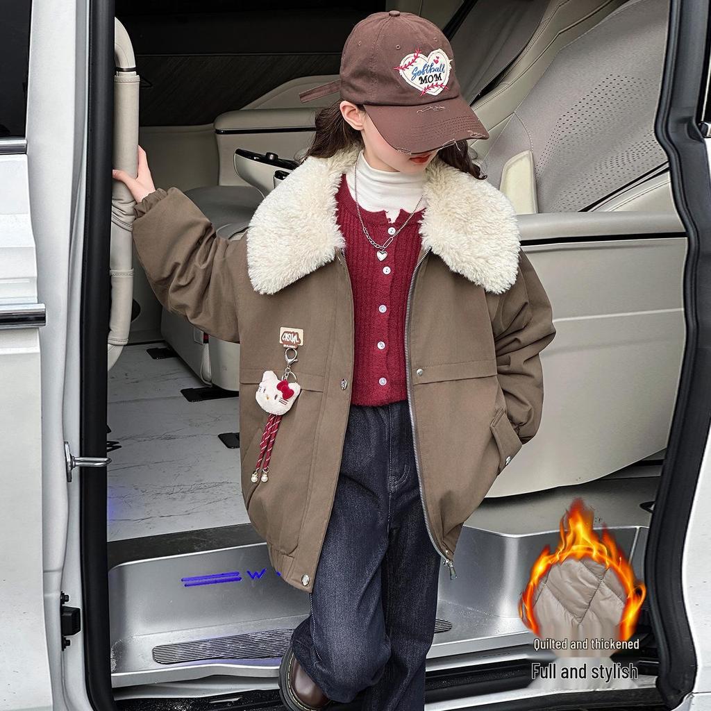 Girls' Quilted Coat - 2025 Autumn/Winter Trendy Thickened Cotton Jacket for Big Children
