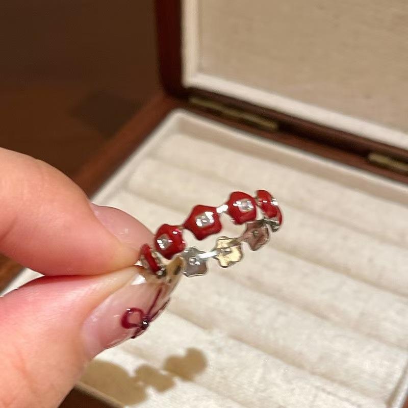 Trendy Temperament Enamel Lotus Leaf Fritillaria Colored Zircon Open Stackable Ring for Women Stainless Steel Designer Jewelry