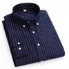 New Pure Cotton Business Men Oxford Shirt Long Sleeve Casual Plaid Striped with Chest Pocket Non-iron Autumn Spring