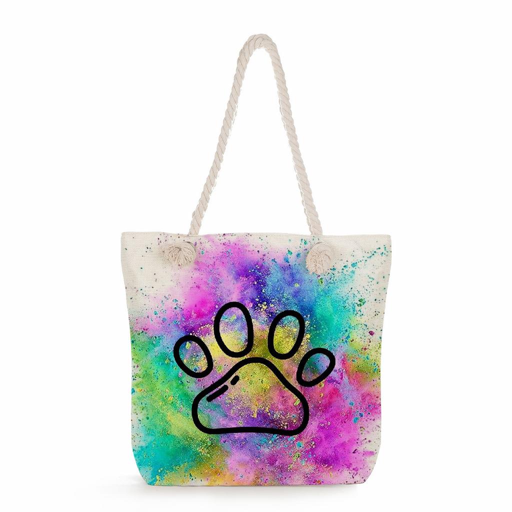 Dog Paw Print Thick Rope Single-shoulder Beach Bag 7259 KTB