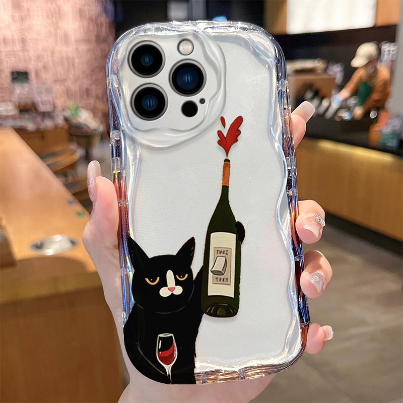 

Interesting Creative Black Cat Wavy Phone Case For iPhone 17 Air 16 15 14 Plus 13 12 Mini 11 Pro Max X XR XS 16E Soft Back Cover iPhone 12 mini