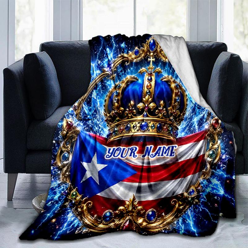 1PC Custom Name Puerto Rican Pride outdooor Flannel blankets Throw Blanket All-Season Throw Gift Bedspread for Couch, Bed, Camping Holiday Birthday gi