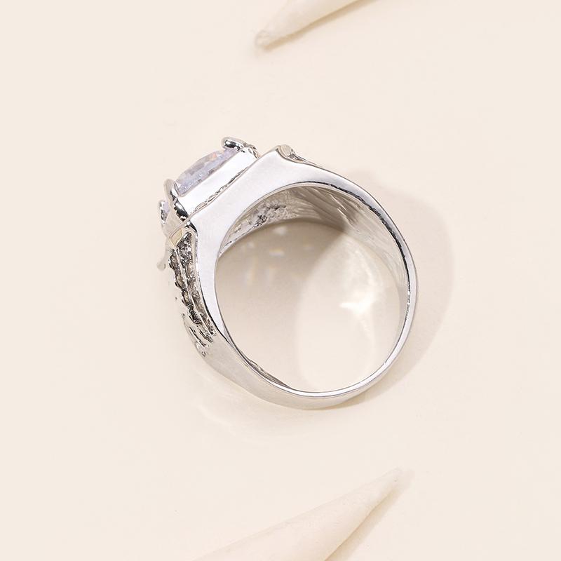 Huajie Full Paved Brilliant Square Zircon Couple's Rings Wedding Bridal Party Gift Shining Ring  Trend Tide