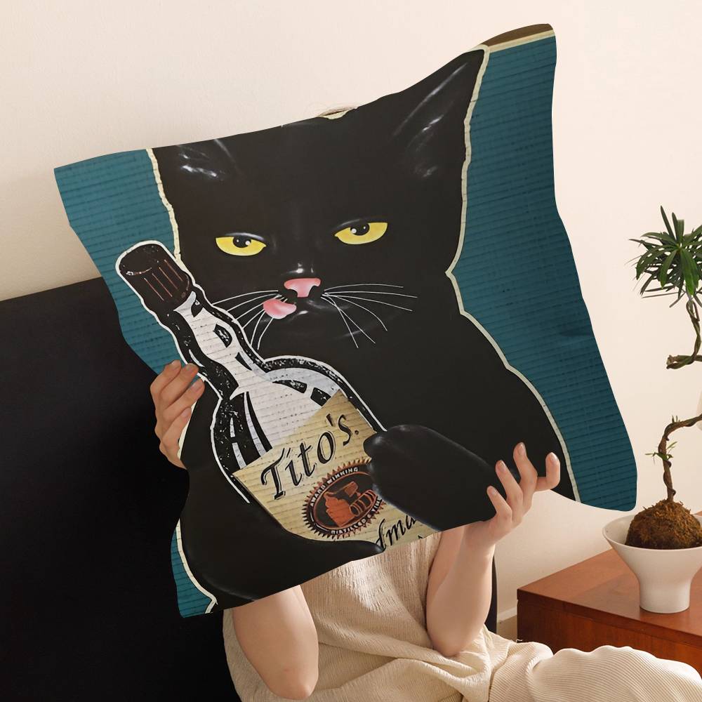 

Black Drink Cat Vintage Cushion Cover Car Throw Pillow Case For Sofa Car Christmas Gift 40x40cm 45x45cm 30x30cm