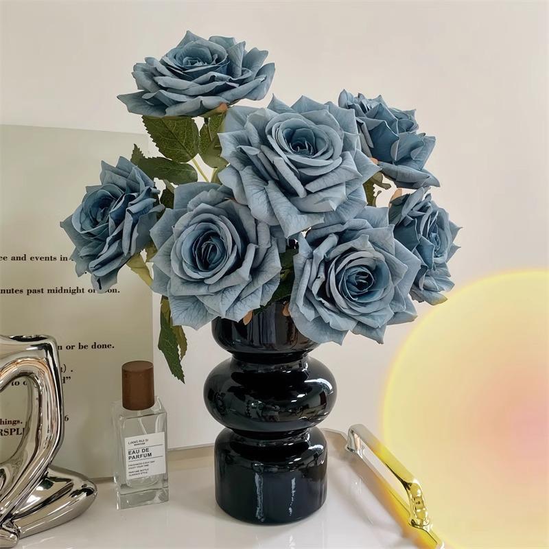 7-Head Embossed Cappuccino Rose Bouquet: Artificial Wedding Car Decoration with High-End Feel