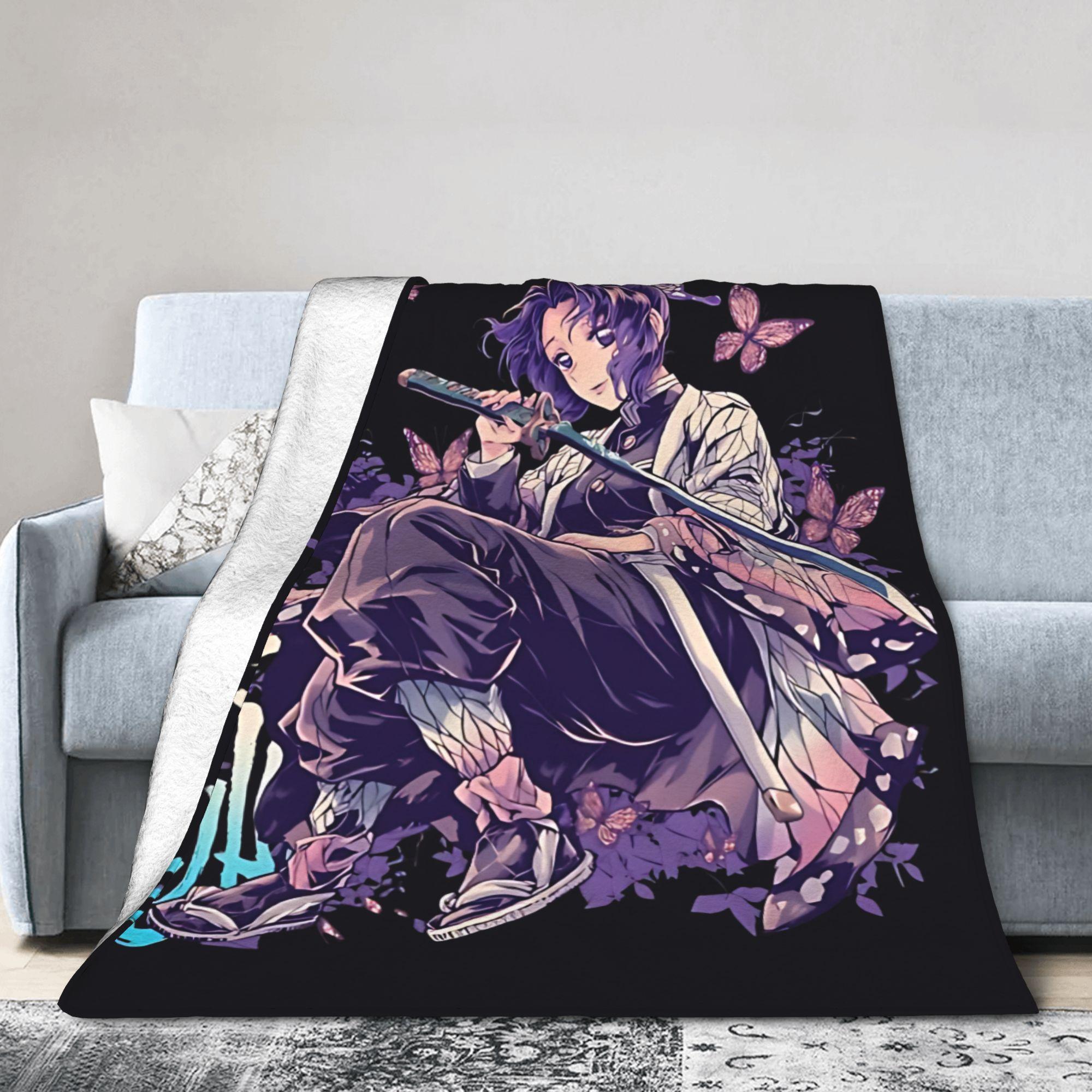Kimetsu No Yaiba Blanket Cover Shinobu Kocho Fleece Throw Blanket Summer Air Conditioning Decoration Ultra-Soft Warm Bedspread 30x40in