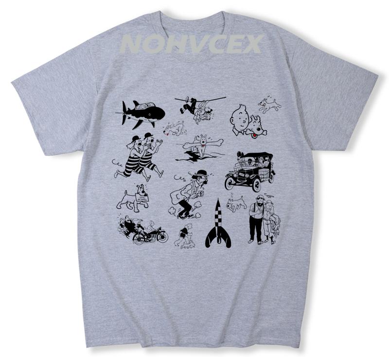 T-shirt da uomo Tintin Moda Estiva Alta Qualità Stampa Casual Girocollo Le Avventure di Tintin