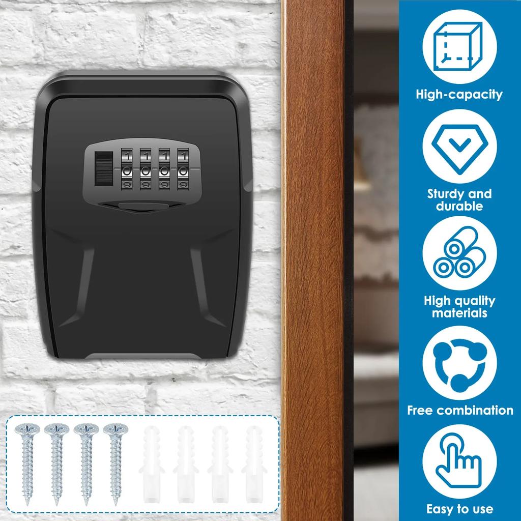 Wall Mount Key Lock Box 10 Keys Large Capacity Lockbox Resettable 4 Digit Passwords Code Security Lock for Home Garage Realtors
