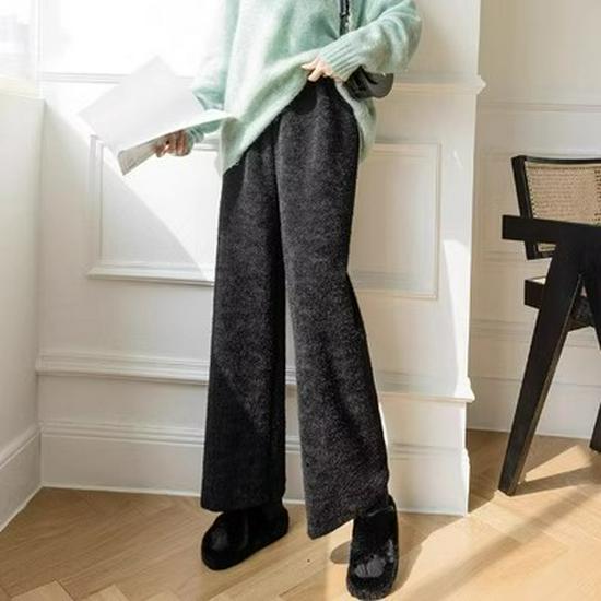 145cm Petite High-Waisted Thick Plush Warm Loose Slimming Wide-Leg Pants for Women