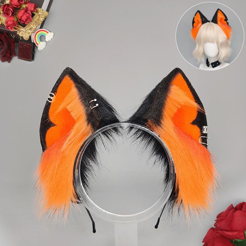 Y2K Dark Aesthetic Fox Ear Headband With Tail Accessory Set Halloween Cosplay Kawaii Animal Costume Unisex
