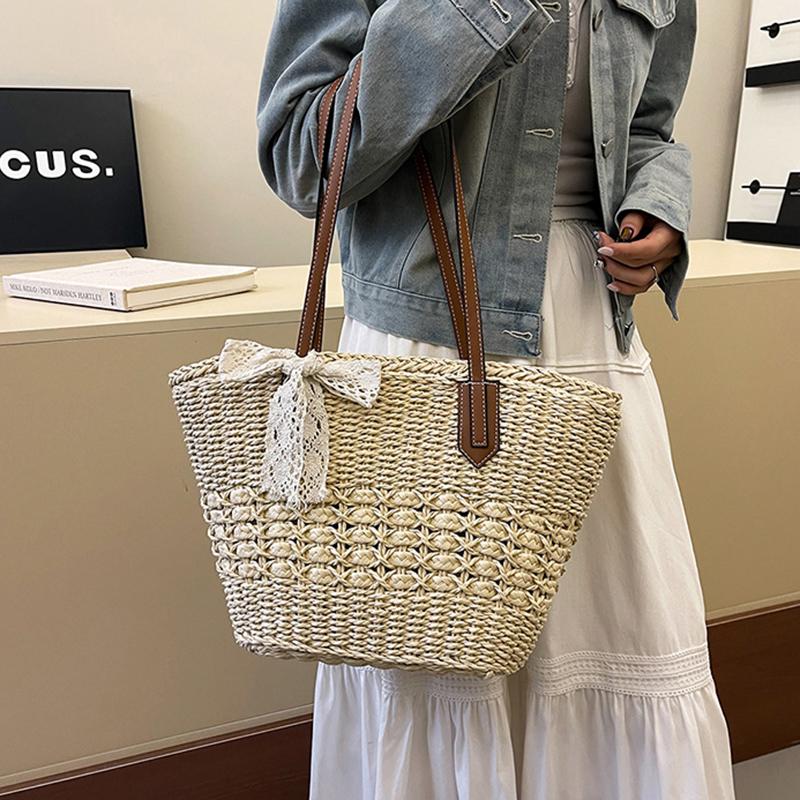 Yogodlns Summer Straw Woven Large Capacity Seaside Tote Bag Women's Basket New Beach Bag Shoulder Underarm Handbag