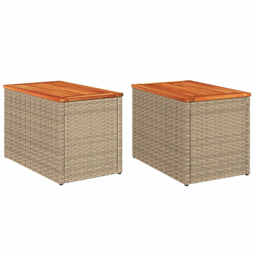 Garten Beistelltische 2 Stk. Beige 55 x 34 x 37 cm Poly Rattan & Holz