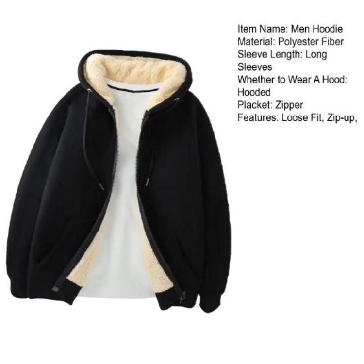 Men Winter Warm Hooded Fleece Jacket Thickened Zip Up Hoodie Casual Plain Sweatshirt Coat for Autumn and Winter