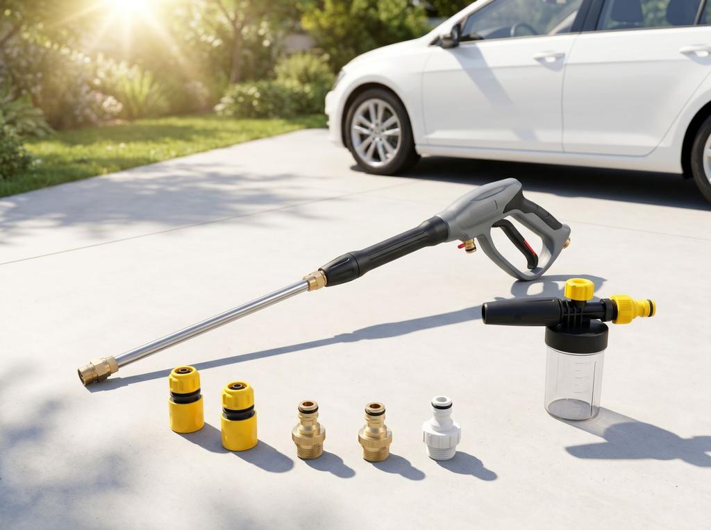 High Pressure Water Spray Gun with Adjustable Nozzle and Multiple Connectors for Home Car Washing and Garden Cleaning Use