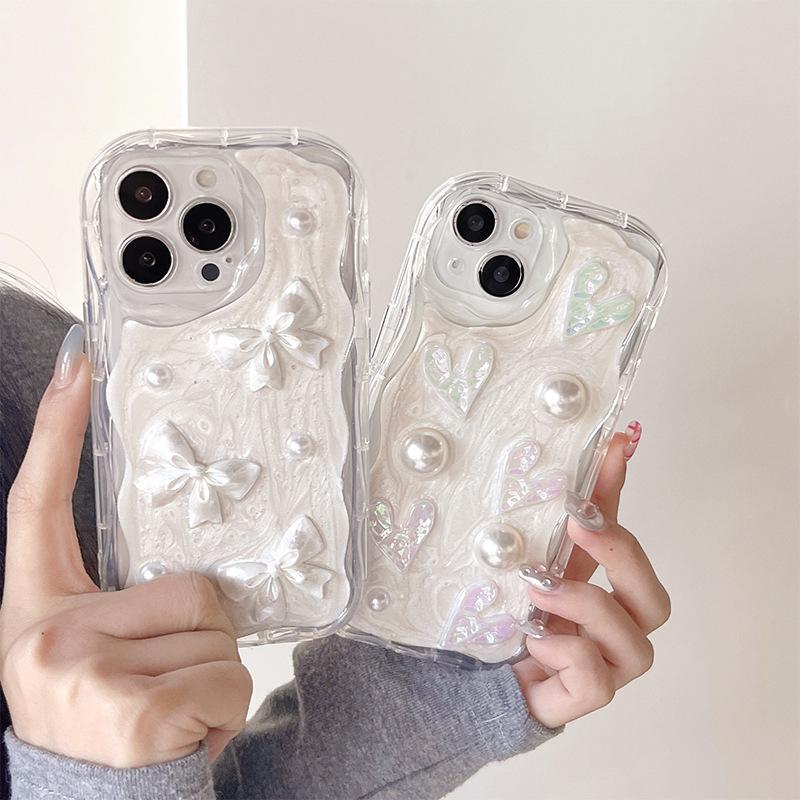 Epoxy Wind Pearl Bow Mobile Phone Case Is Suitable For Apple 17Promax Love Light Luxury Iphone15 Women 8