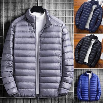 Men Cotton Coat Stand Collar Long Sleeve Zipper Closure Lightweight Jacket