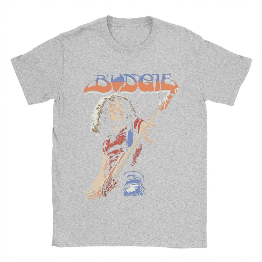 Budgie Band Burke Shelley Guitar T Shirt Men's Cotton Funny T-Shirts Round Collar Tees Short Sleeve Tops Plus Size