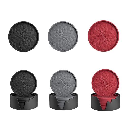 Protective Mats for Furniture Silicone Coaster Set with Holder, Non Slip Diamond Pattern Drink Coasters Stylish Table Cups Glasses, Heat Resistant