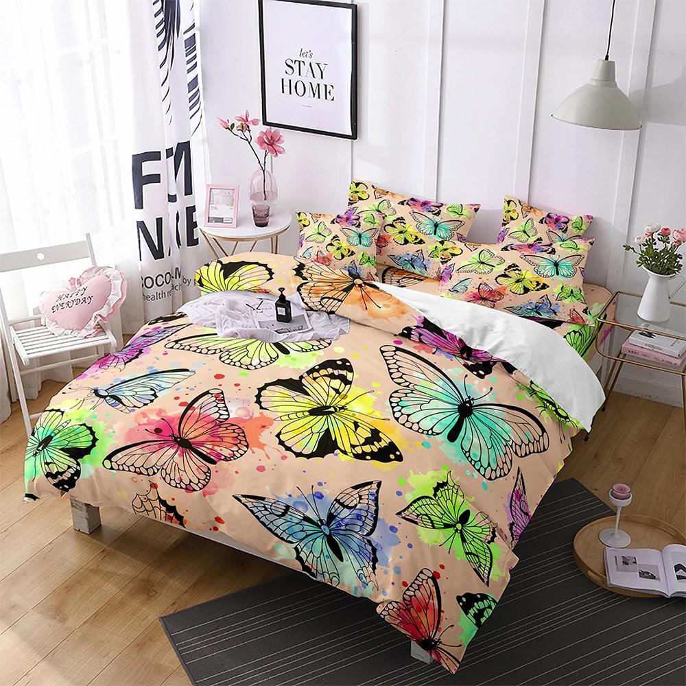 Butterfly Duvet Cover King Queen Blue Watercolor Butterflies Bedding Set For Kid Teen Flying Animal 2/3Pcs Polyester Quilt Cover