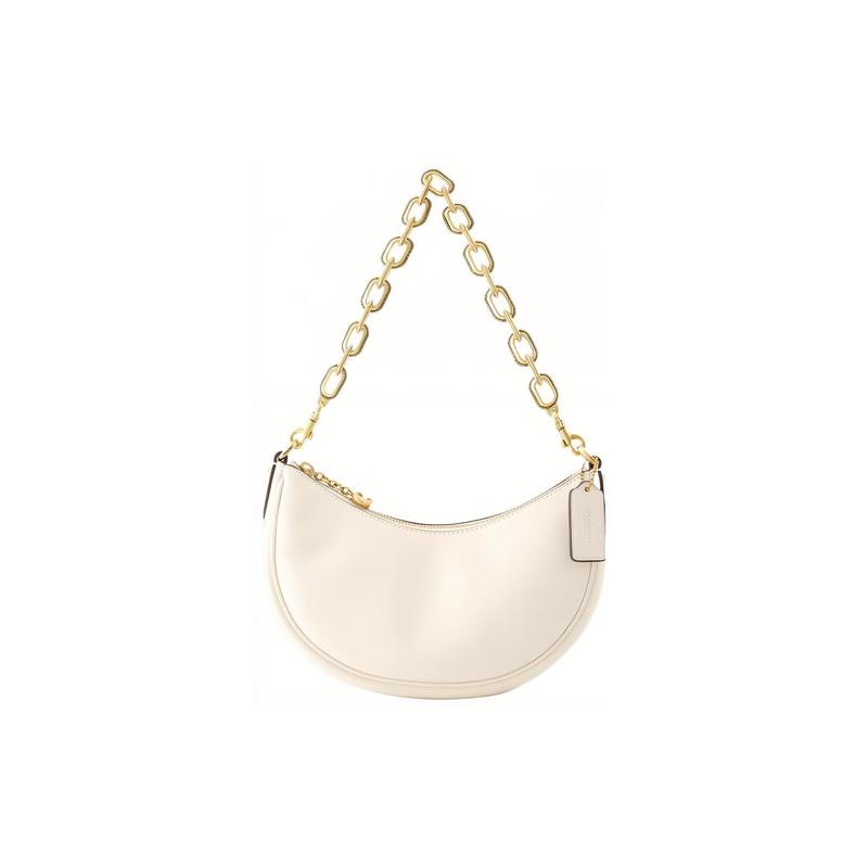 

COACH Mira 23 Chain Decoration Calfskin Hand Shoulder Bag Medium Women s Beige білий