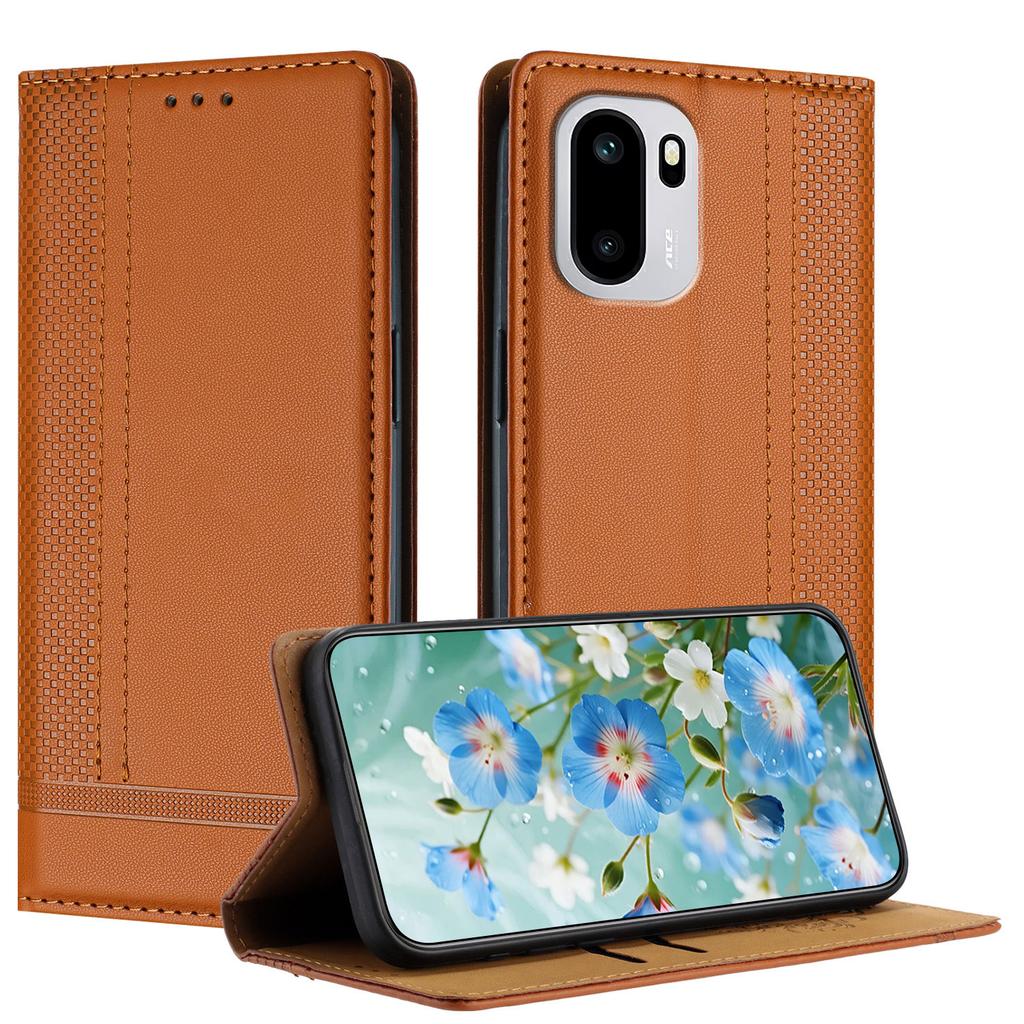 For OnePlus 15R 5G/Ace 6T 5G/Ace 6 5G Case L-Shaped Grid Pattern Leather Stand Phone Cover with Card Slots