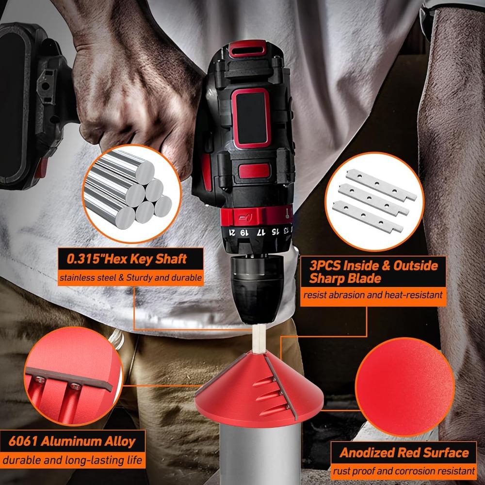 for OD 0.92" to 3.89", ID 0.75" to 3.5" 2 in 1 PVC Deburring Tool Compatible with PVC, CPVC, ABS, PP, PE Pipe PVC Chamfer Tool