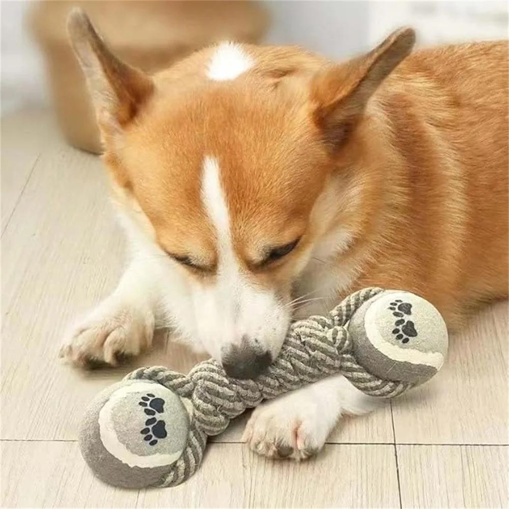 Pets Chew Toy Cotton String Rope Tennis Dumbbell Ball Bite Resistant Teeth Medium Large Dog Interactive Toy Playing Supplies