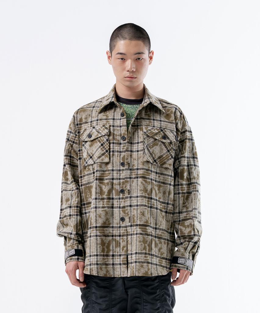 Deogdaibeu Velcro Washed Check Shirt Jacket Khaki