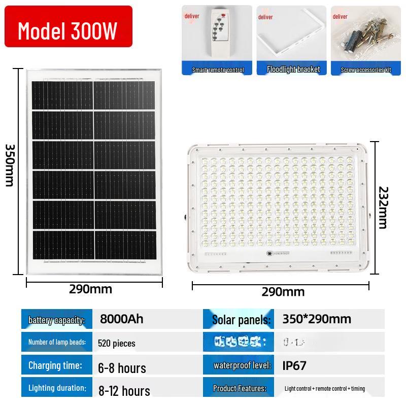 Lishi 300W Solar Powered Outdoor LED Floodlight