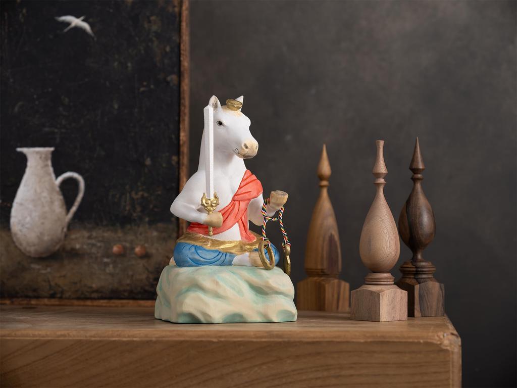 Fudoson Cat Horse Amulet for Protection from Evil Reiwa 8 Year of the Horse Zodiac Ornament Hinoki Pale Color Sculpted by Butsuya Year of the Wood