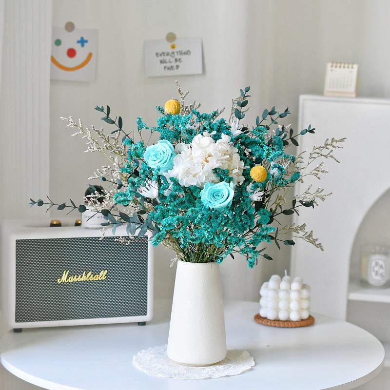 Immortal Rose Dried Bouquet: Eucalyptus, Hydrangea, Crystal Grass, and Baby's Breath for Home or Bedroom Decoration