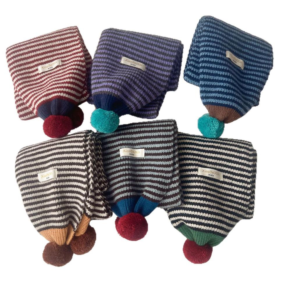 Chic Baby Pom-Pom Knit Scarf: Color Block, Unisex, Warm Wool