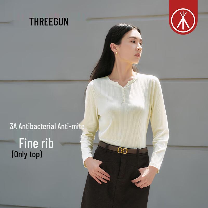 

THREEGUN Women s Anti-bacterial Ribbed Stretch Cotton Long Sleeve Tee L