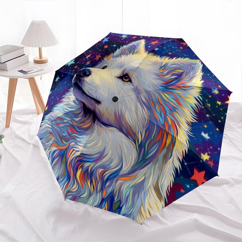Colorful Samoyed Pattern, Automatic Folding Umbrella, Portable and Foldable Design, 8 Ribs, a Christmas or Birthday Gift.