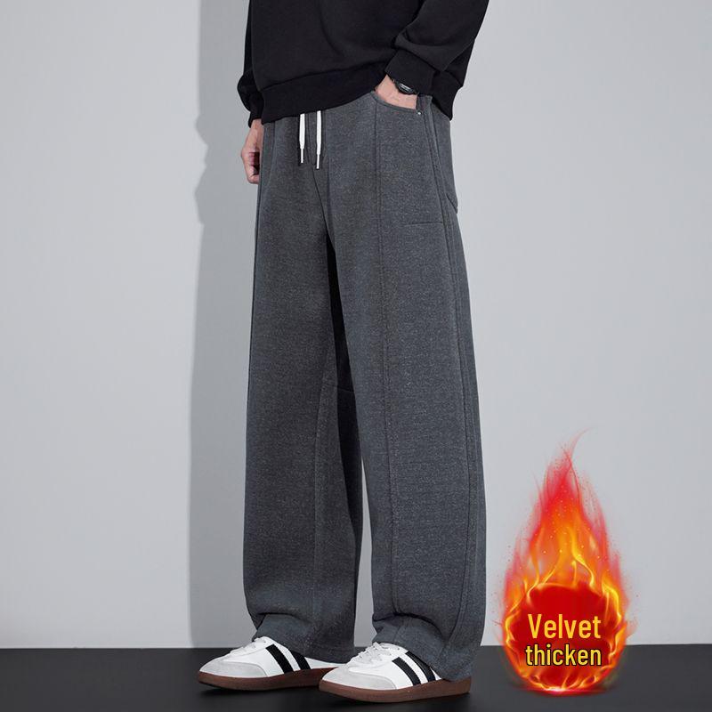 

Мужские осенне-зимние вязаные спортивные штаны с широкими штанинами в американском стиле, с бархатной отделкой 34