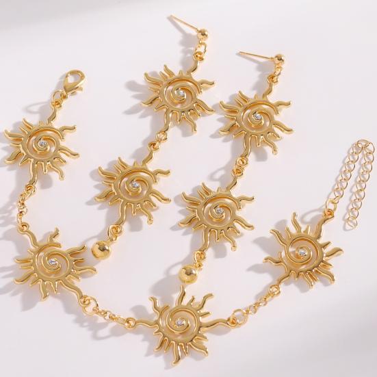 Earrings Bracelet Double Sun Spiral Pendant Retro Ethnic Style Bracelet Micro-Paved Cubic Zirconia Inlaid Sun Shape Drop Earrings Jewelry Gift