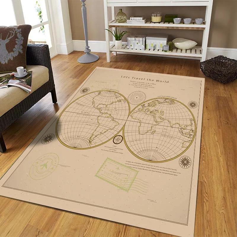 Retro Treasure Map Area Rug Carpet for Living Room Bedroom Children Play Mat Sofa Home Decor Floor Mat Carpets for Living Room