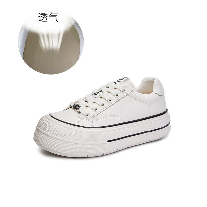 

Первый слой коровьей кожи белые туфли женские 2025 весна новые на толстой подошве увеличивающие рост кеды женские универсальные повседневные туфли с большой головой женские 40 белый