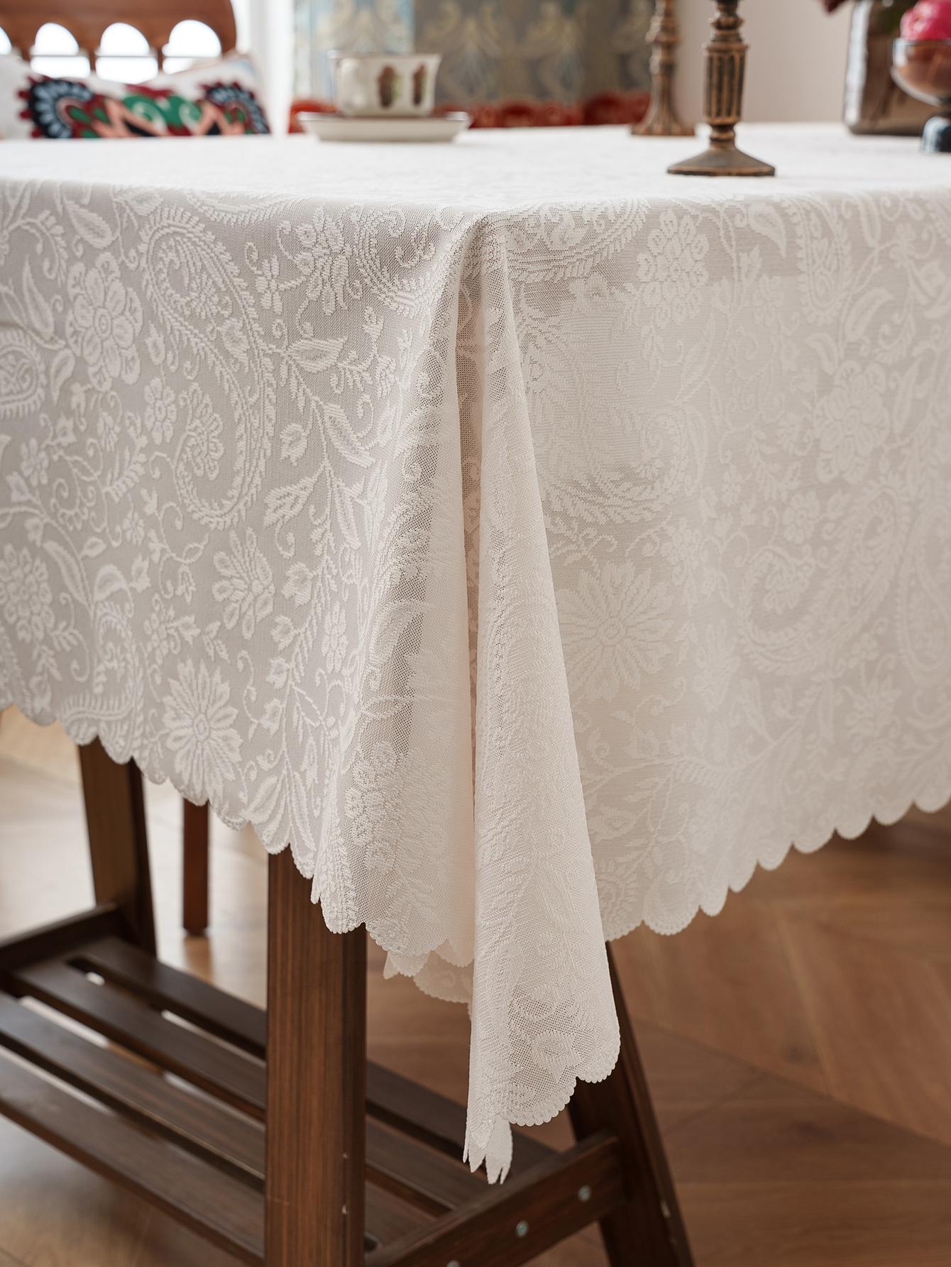 

Американская цветочная скатерть с прессованными цветами, свежее кружевное покрытие для обеденного стола, пылезащитное квадратное полиэстеровое покрытие для журнального столика, атмосфера, украшение 150x100cm белый