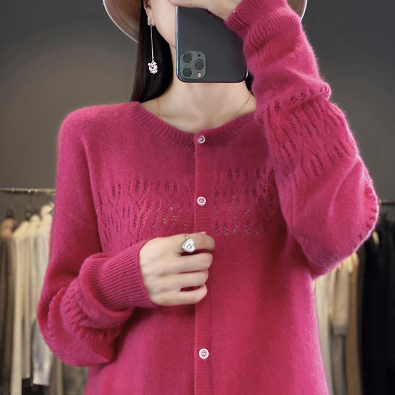 QingHe Cashmere Women's 30% Cashmere Cardigan - Soft & Warm Wool Blend Sweater