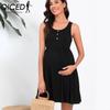 Spring Summer Maternity Wear Solid Color Loose Double-pocket Fashionable Sleeveless Button Vest Dress