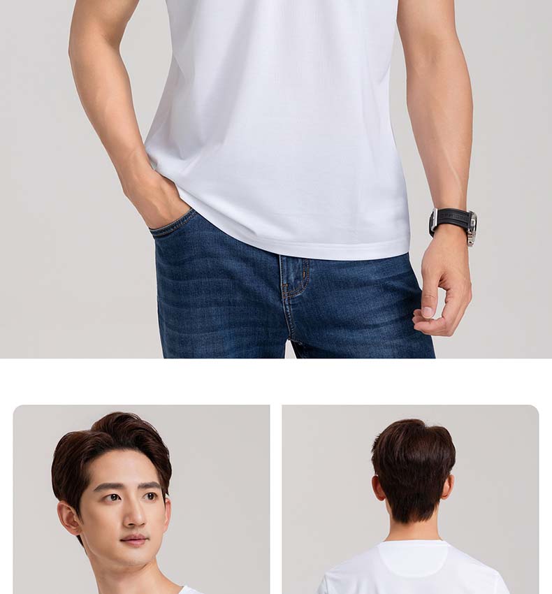 [Antibacterial and Odorous] Langdeng Tencel Cotton Round Neck Short Sleeve T-shirt Summer New Elastic Solid Color Lightweight Top
