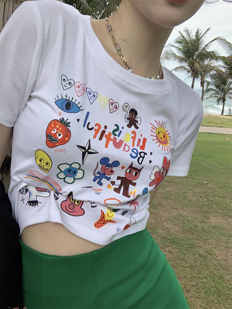 

Spice Girl Black Short Sleeve T-Shirt Women s Summer New Year s New Retro Slim Skinny Short Printed Top ins Trend XL білий