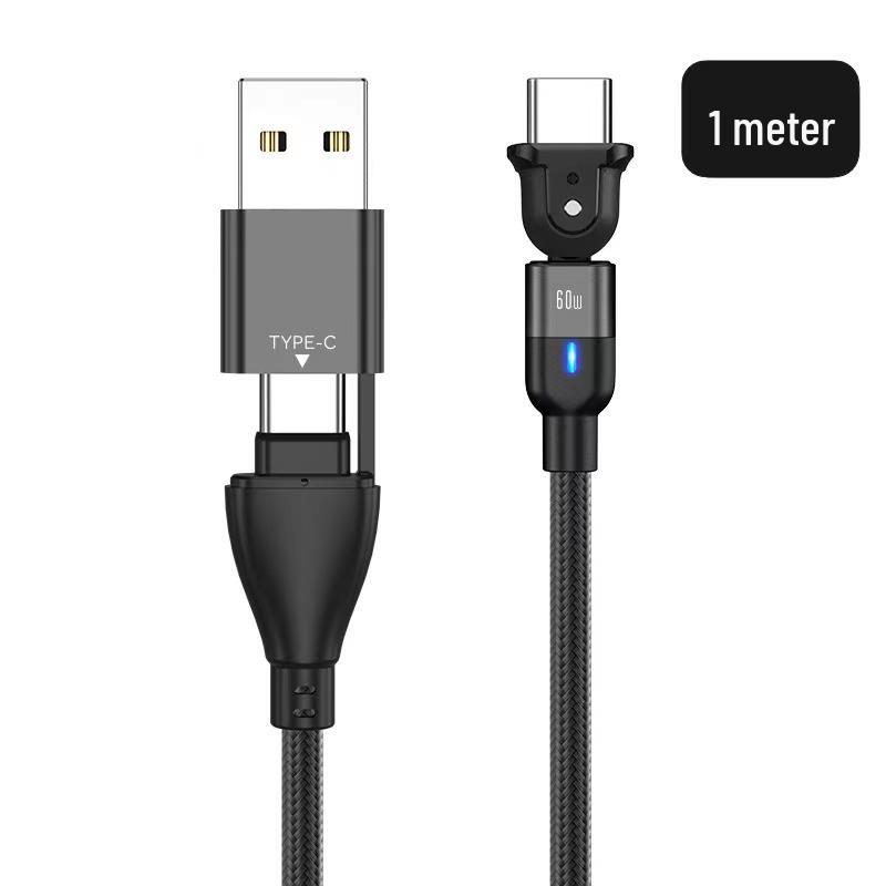 PD60W 2-in-1 180° Rotating Fast Charge Data Cable for Mobile Gaming