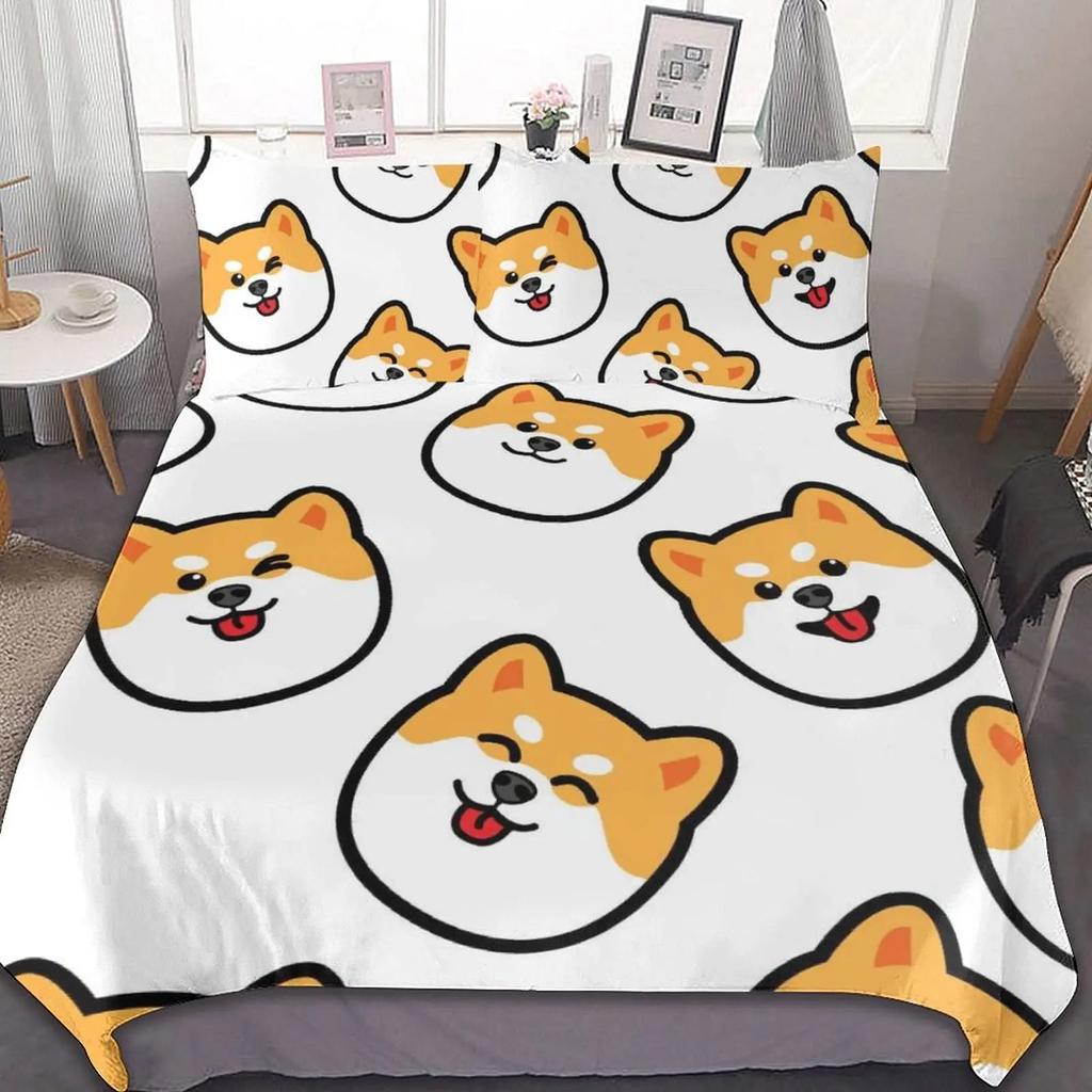 Shiba Inu Duvet Cover Set Cute Shiba Inu Bedding Set Cute Yellow Dog Cartoon Animal Farmhouse Pet Animals Polyester Quilt Cover
