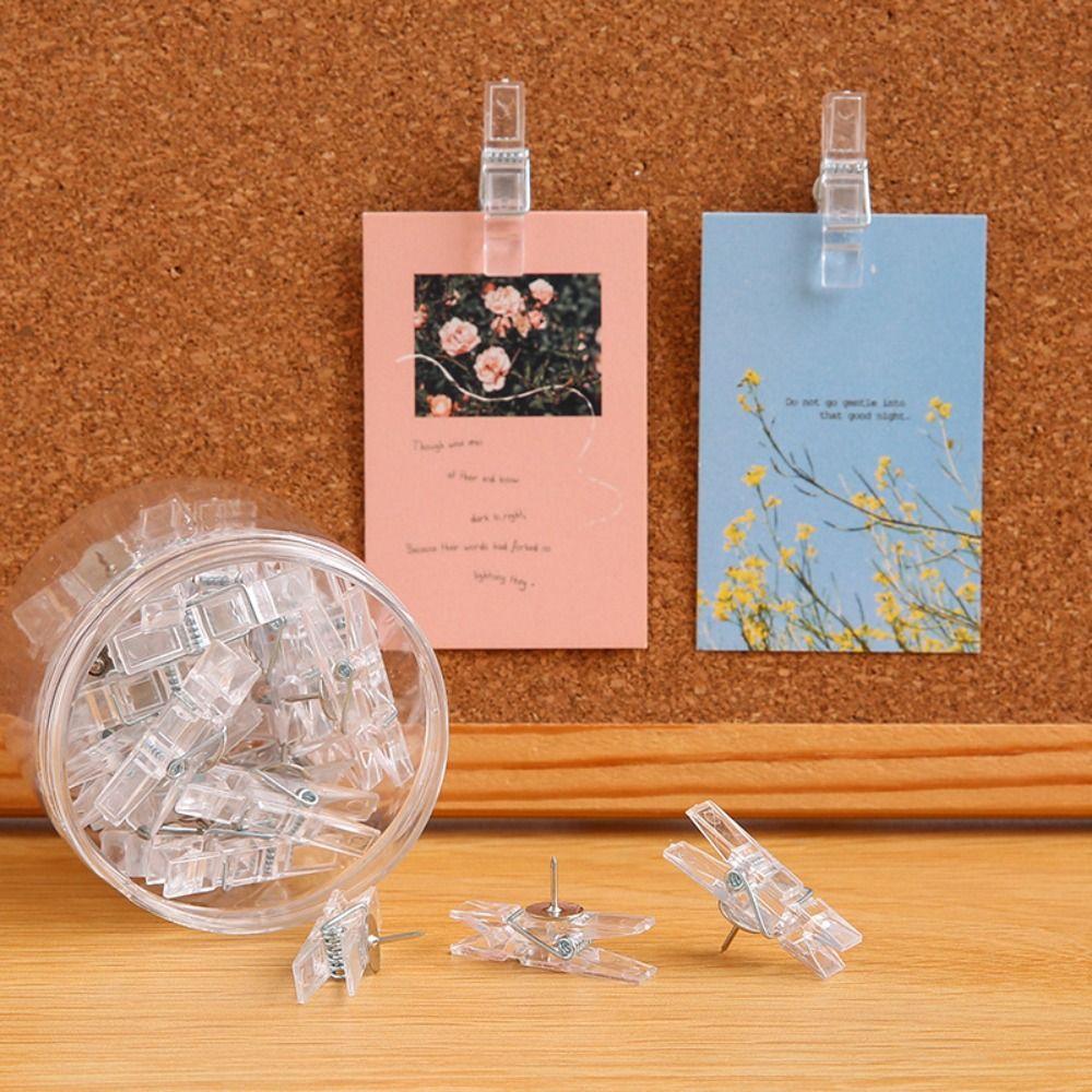 20Pcs/Box Mini Transparent Clip Push Pins Creative Pushpins with Clips  Wall Markers